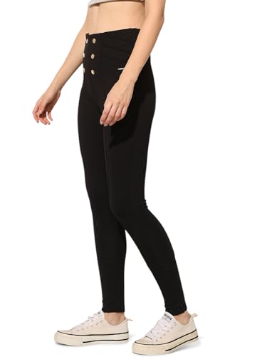 ONLY Women's Solid Skinny Fit High-Rise Black Leggings