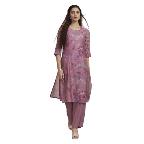 Biba Women Purple Poly Viscose Straight Suit Set_42
