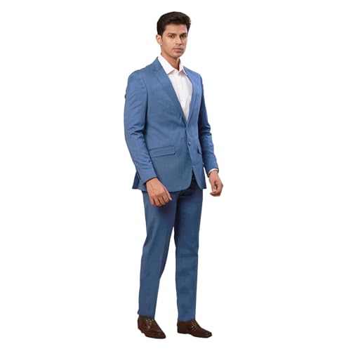 Raymond Men Regular Fit Checks Pattern Poly Viscose Blend Notch Lapel Full Sleeve Formal Suit Blue