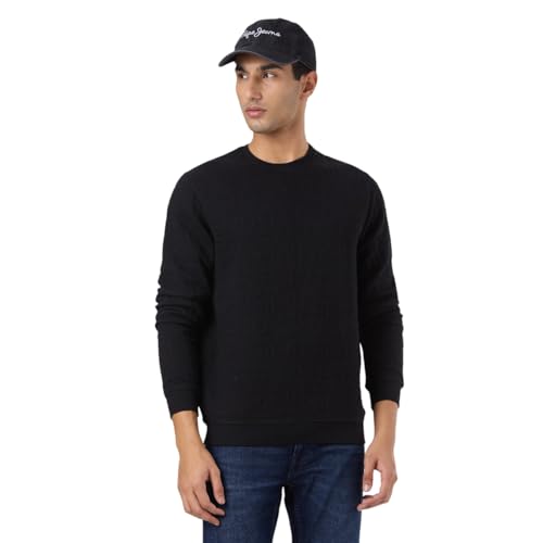 Pepe Black Self Design Full Sleeves Men Sweatshirt