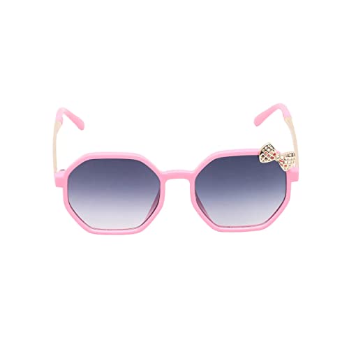 SPIKY Girl's Hexagon Polarized Sunglass With Protective Case Pink Frame, Black Lens, Free Size - (Pack of 1)