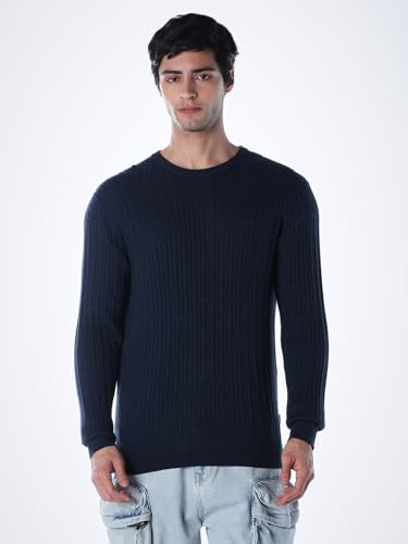 Jack & Jones Men Slim Fit Navy Blue Sweater