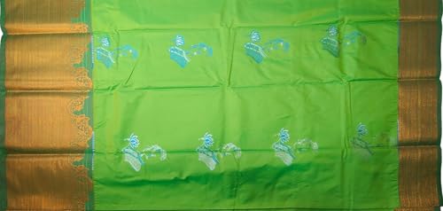 VFCollections Women's Traditional Handloom Kanchipuram Silk Pure Pattu Sarees – Peacock Border | Rich Zari Woven Design | Bridal Saree | Unstitched Blouse (VFC695-4)
