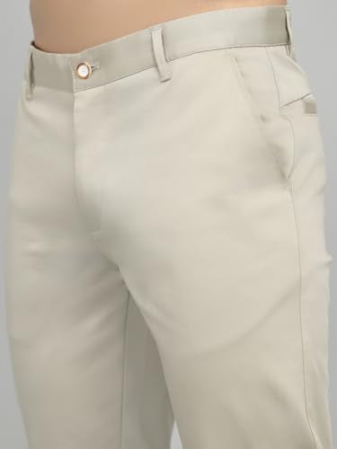 Monte Carlo Mens Slim Fit Solid Trouser |Solid Pattern Casual Trousers | Button Closure | Stylish & Comfortable Formal Trouser for Men's Beige 38