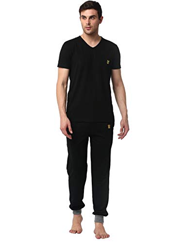 Mack Jonney Men's Cotton Regular Fit Night Suit Pajama Set Black X-Large Pack of 1-V_Blk_D9_Blk_02-XL - Co-Ord Sets