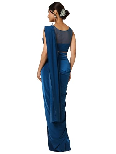 Soch Womens Teal Nylon Blend Saree With Sequins