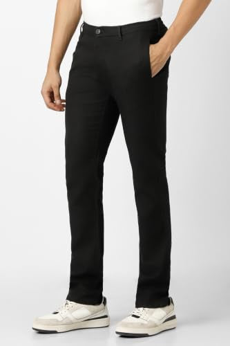 Men Black Textured Slim Fit Trousers