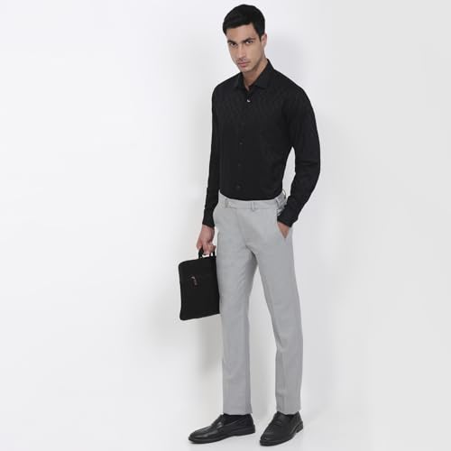 Raymond Men Slim Fit Structure Pattern Pure Cotton Semicutaway Collar Full Sleeve Shirt Black