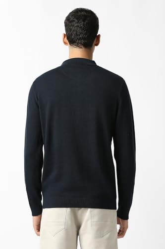 Men Navy Textured Sweater