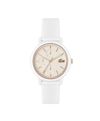 Lacoste Lacoste.12.12 Qtz Multifunction Carnation Gold Round Dial Women's Watch|White Silicone Material|White Color Band - 2001326