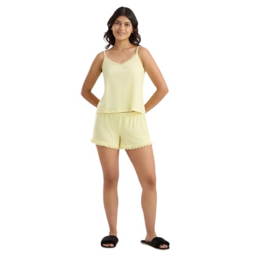 AMMARZO Women's Lace Camisole & Shorts Nightwear Set | Buttercream Yellow