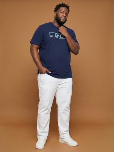 Bigbanana Men Plus Printed Navy Blue Round Neck Tshirt (Upbeat,Navy Blue,5XL)