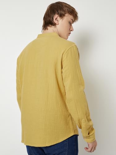 Max Men Textured Slim Fit Short Kurta (Yellow_XXL)