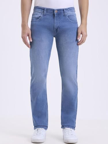 Men Light Blue Mid-Wash Straight Fit Stretch Jeans