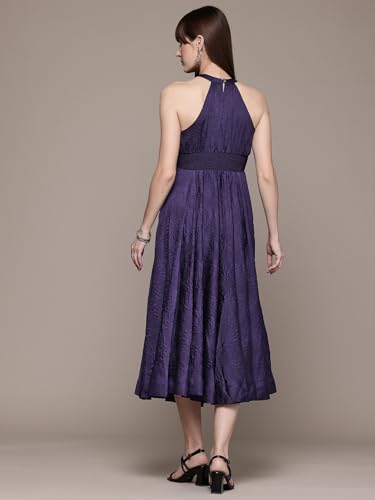 Label RITU KUMAR Halter Neck Solid Long Dress Purple