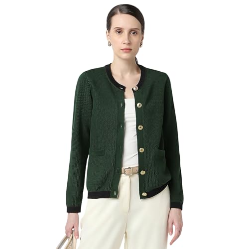 Van Heusen Women's Cotton Blend Crew Neck Sweater (VWSWURGF889228_Green