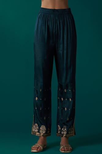 Wishful Women's Teal Green Heavy Embroidered Sequined Anarkali Kurta with Straight Pant and Dupatta Set (SP12842-401056-S)