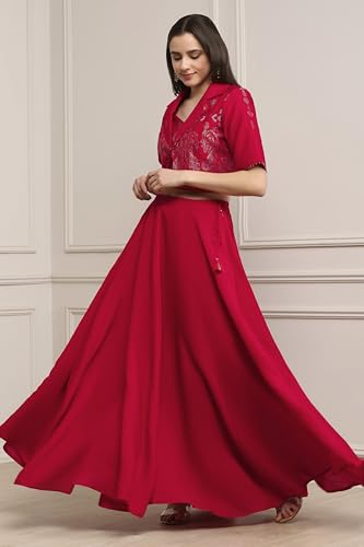 BIBA Women Fuchsia Viscose Rayon Kalidar Lehenga Set_32