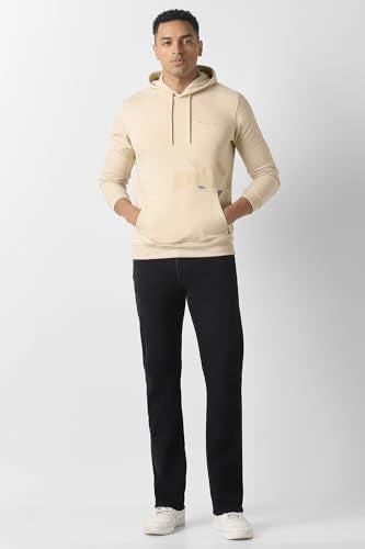 Men Cream Print Hooded Neck Sweatshirt