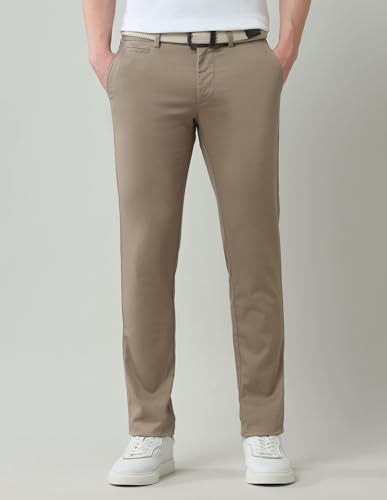 Arrow Sports Men's Brown Solid Mid Rise Cotton Button Slim Fit Flat Front Slant Pocket Trousers (ASAJTR2509_Brown_38)