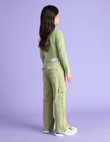 U.S. Polo Assn. Kids Girls Mid Rise Cargo Jeans Sage Green