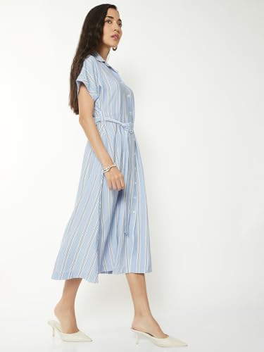 Max Women Striped Shirt Dress (Blue_S)