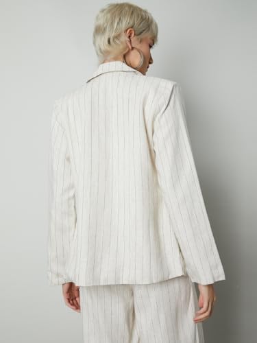 Max Women Striped Regular Fit Blazer (Beige_S)