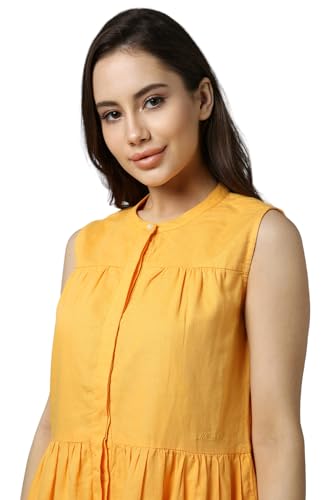 Allen Solly Women's Cotton Modern Above The Knee Dress (AHDRCRGB351642_Yellow