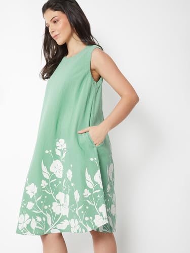 Max Women Floral Print A-Line Dress (Green_S)