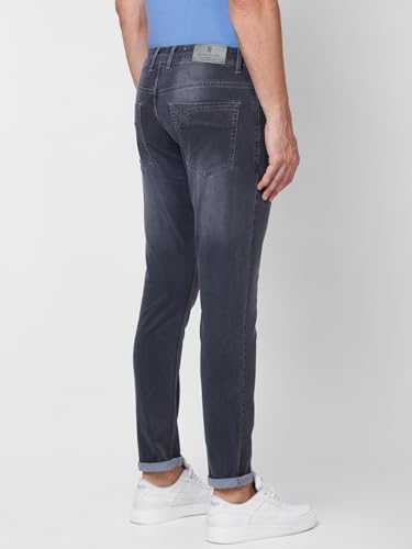 Giordano Mens Mid Rise Stretchable Solid Button Closure Clean Look Cotton 5 Pockets Slim Fit Jeans Grey