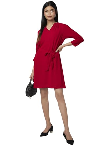 Annabelle by Pantaloons Women's Polyester Classic Knee Length Dress (110127165003_Red