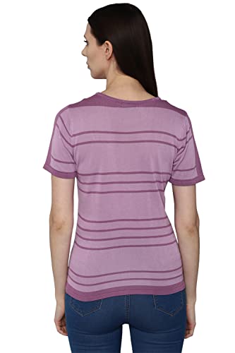 Allen Solly Women's Striped Fitted T-Shirt (AHFTCRGFA76571_Purple M)