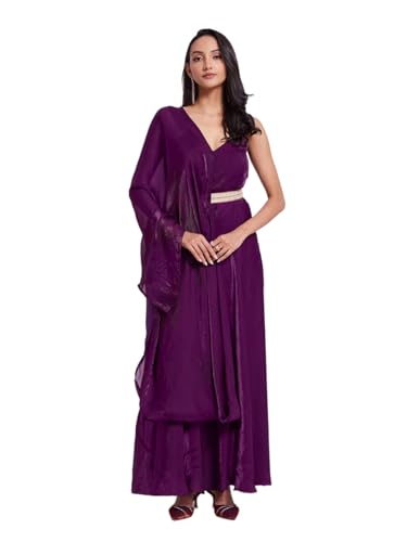 FUSIONIC Organza Base Purple One-Shoulder Gown