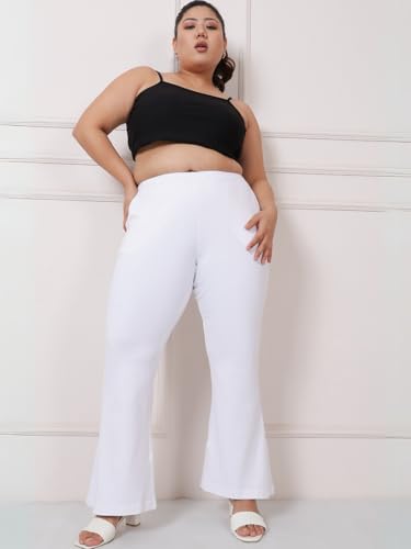 AMYDUS Plus Size High Waisted Pure Cotton Flare Pants for Women | Stretchable & Cloud Soft Fabric | Plus Size Pants for Women - L to 9XL White