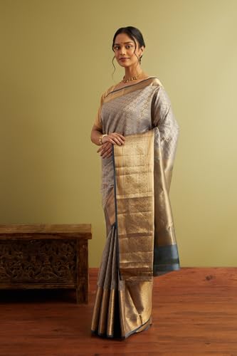 Taneira Women Blue Woven Silk Viscose Saree with Unstitched Blouse Piece (SAABHEPSK0101-Light Blue)