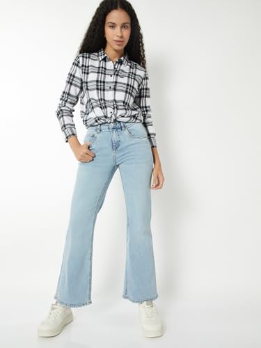 Max Women Washed Flared Jeans(Blue_32)