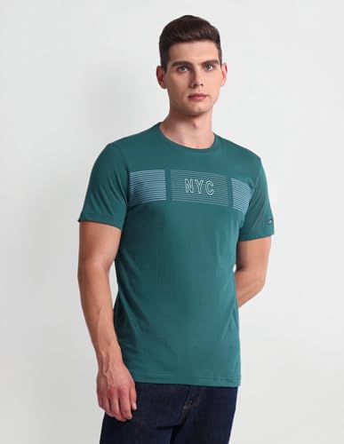 Arrow Brand Print Cotton T-Shirt (ASAEOTS5104_Green_M)