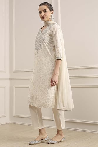 Biba Women's Cotton Kurta Set (SKDASRT31429AW25OWHT_Off White