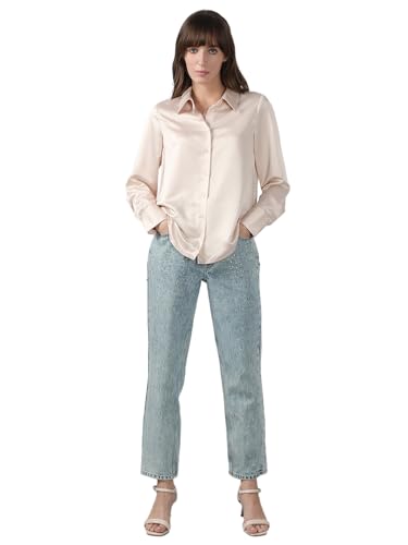 VERO MODA Women's Polyester Regular Fit Beige Shirt