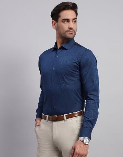 Monte Carlo Mens Regular Fit Full Sleeve Collar Shirt Navy Blue M