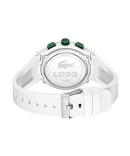 Lacoste LC33 Men's Analog and Digital Movement Watch, Silicone Strap, Water Resistant Up to 10ATM/100 Meters - Contemporary, Sporty - Premium Fashion Timepiece - Gift for Him - 43.75mm, White