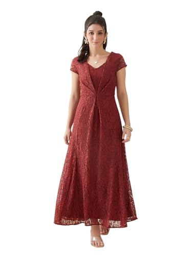Latin Quarters Women Rust Cap Sleeves Party Dress_XL