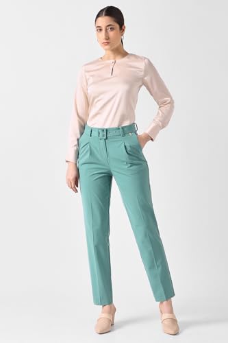 Women Aqua Solid Formal Trousers