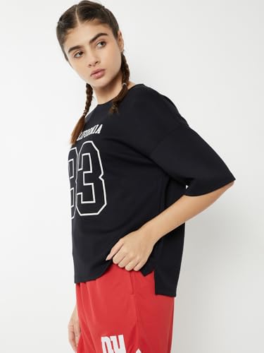 Max Women Typographic Print T-Shirt (Black_XXL)