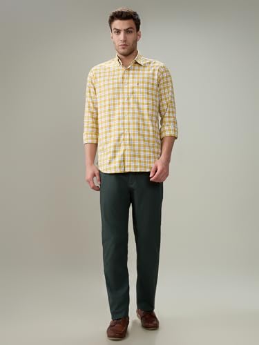 Raymond Men Regular Fit Checks Pattern Pure Cotton Button Down Collar Full Sleeve Casual Shirt Yellow