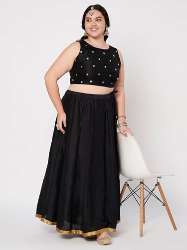 studio rasa Women's Plus Size Net Sequins Embroidered Blouse for Wedding Festive Party (TPWPC225BL63XXL_Black_2XL)