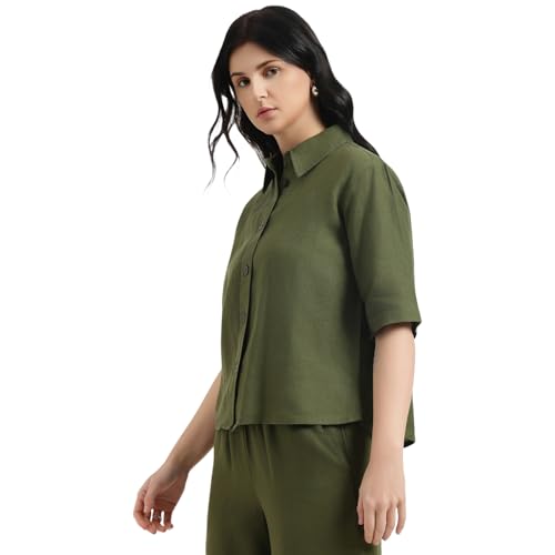 United Colors of Benetton Regular Fit Spread Collar Solid Shirt (Size : XS) - 26P5BML5QB75GOL2 Olive