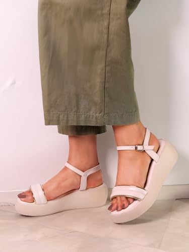 MONROW Fancy and Stylish Extra Cushioning and Comfortable Fashionable Light Weight Allday wear Vegan Wedge Heels for Women and Girls Cream 5UK