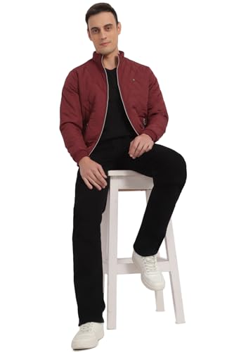 Men Maroon Solid Full Sleeves Casual Jacket