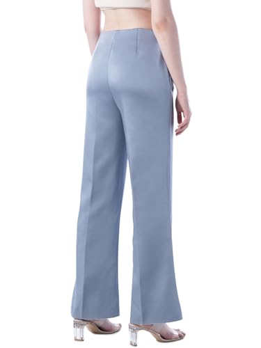 ONLY Women's Solid Flared Mid-Rise Blue Pants